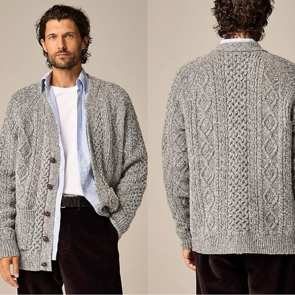 NWT J CREW $350 Merino wool cable-knit cardigan sweater in grey - Picture 1 of 7
